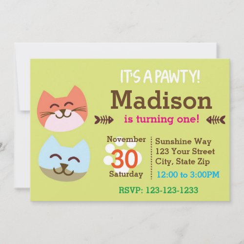 Cat Pawty Birthday Invitation