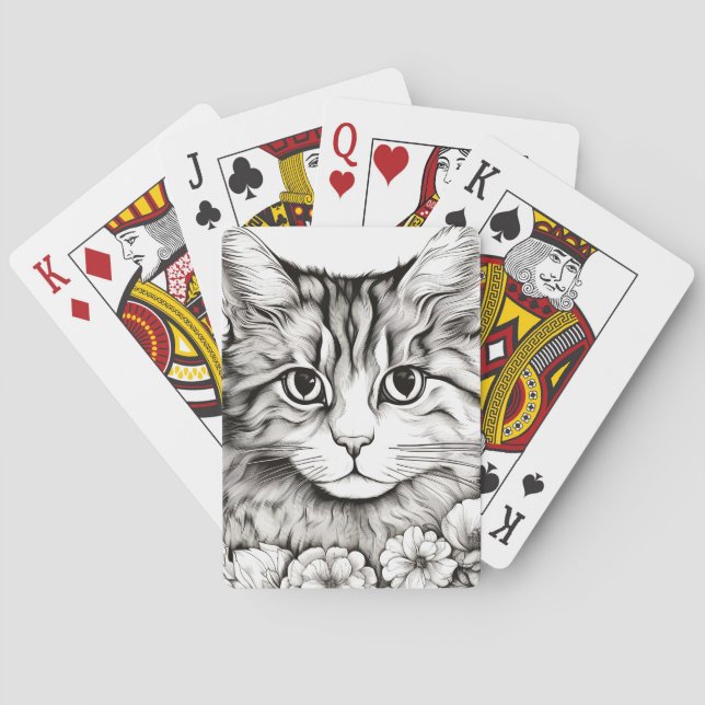 Cat Peaceful Nature Prairie Sketch Drawing Style Poker Cards (Back)