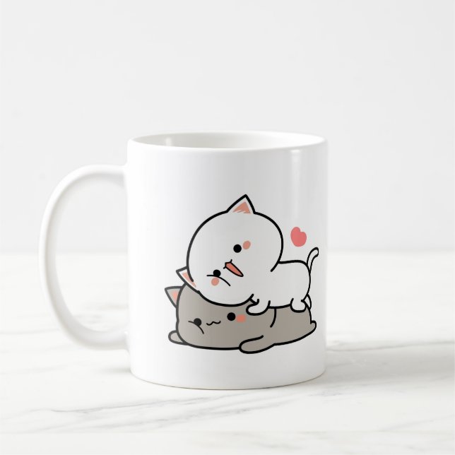 Cat peach and goma hug Throw Coffee Mug (Left)