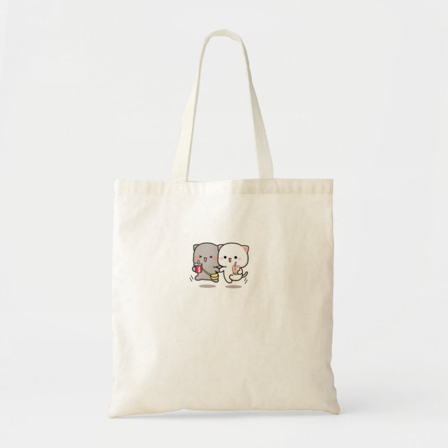 Cat peach and goma muchi tote bag (Front)