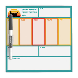Cat Peek-A-Boo Retro Sunset Weekly Planner Dry Erase Board
