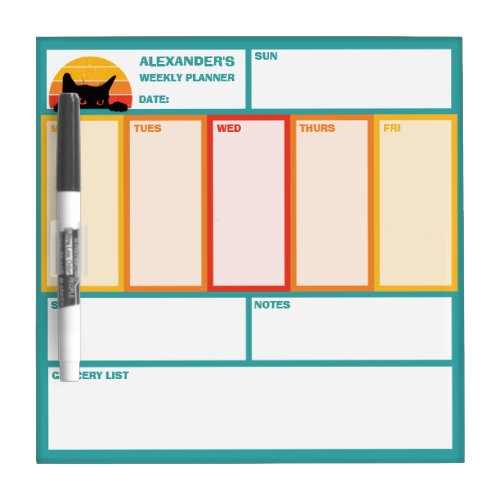 Cat Peek_A_Boo Retro Sunset Weekly Planner Dry Erase Board