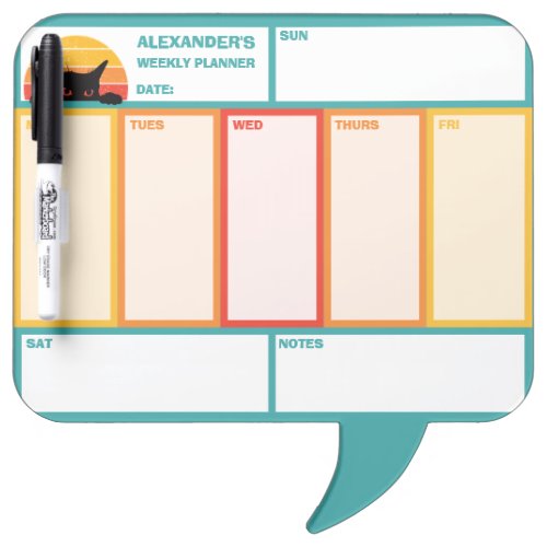 Cat Peek_A_Boo Retro Sunset Weekly Planner Dry Erase Board