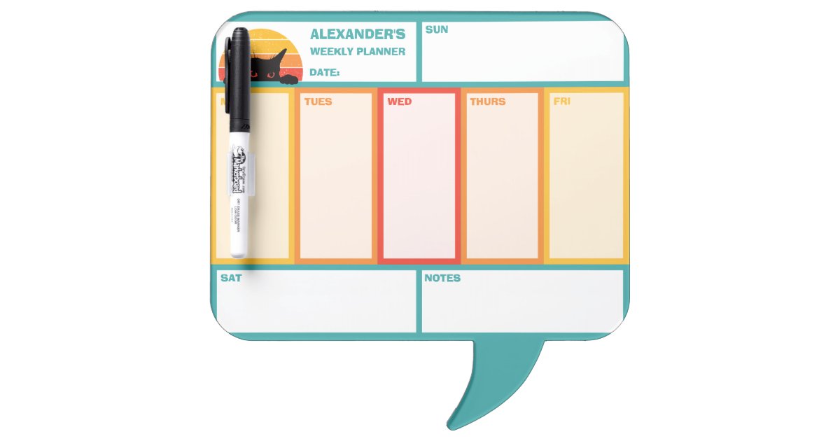 Cat Peek-A-Boo Retro Sunset Weekly Planner Dry Erase Board | Zazzle