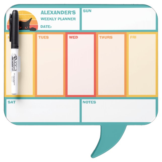 Cat Peek-A-Boo Retro Sunset Weekly Planner Dry Erase Board (Front)