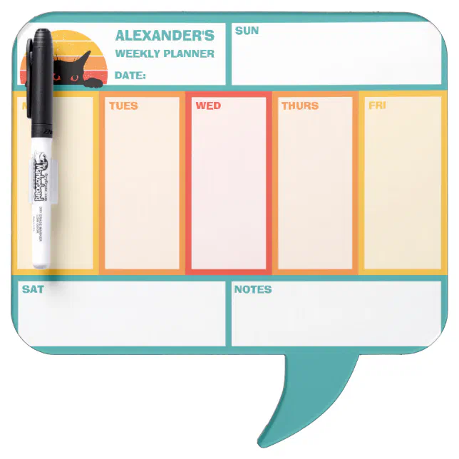 Cat Peek-A-Boo Retro Sunset Weekly Planner Dry Erase Board | Zazzle