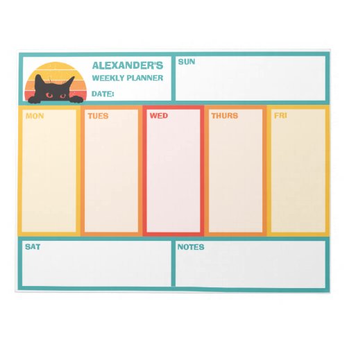 Cat Peek_A_Boo Retro Sunset Weekly Planner Notepad