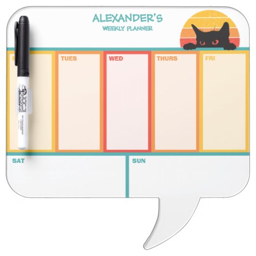 Cat Peek_A_Boo Retro Sunset Weekly Planner V2 Dry Erase Board