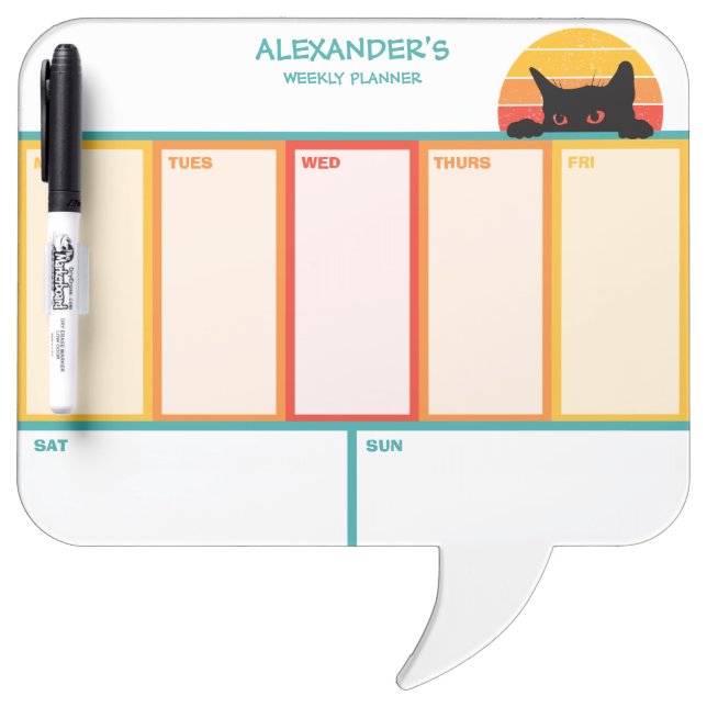 Cat Peek-A-Boo Retro Sunset Weekly Planner V2 Dry Erase Board (Front)