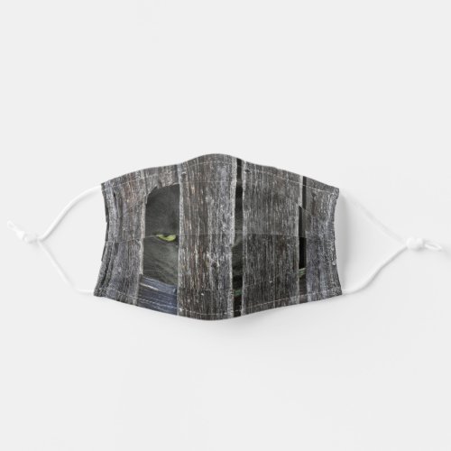 cat peeking through barn wood adult cloth face mask