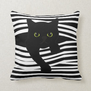 Cat Peeking Through Stripes Pillow