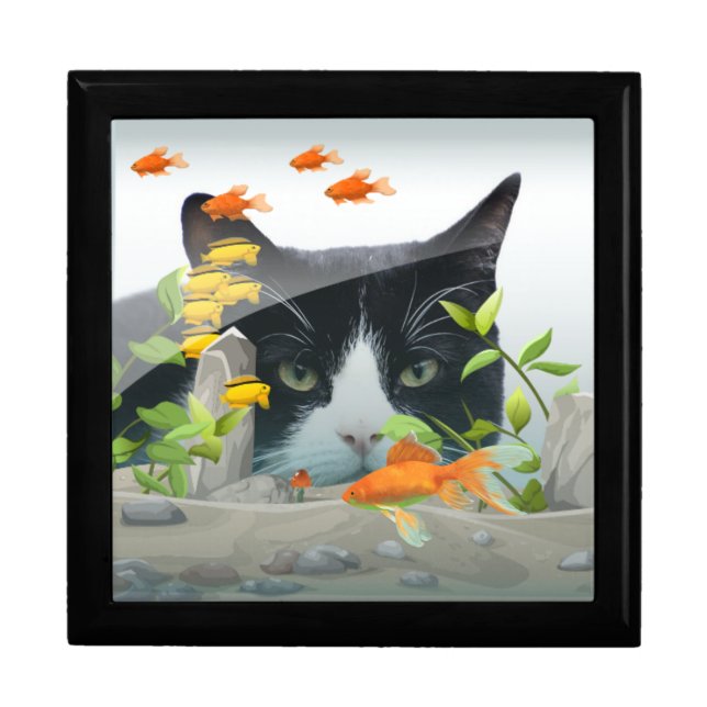 Cat Peering in Fish Tank Custom Cat Photo Gift Box (Front)