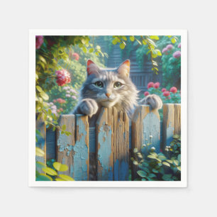 Cat Peering Over a Fence Napkins