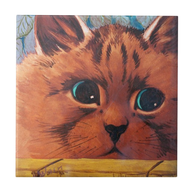 Cat Peering Over Wall, Louis Wain Ceramic Tile (Front)