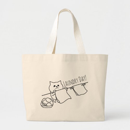 Cat Pegging Out Washing Large Tote Bag