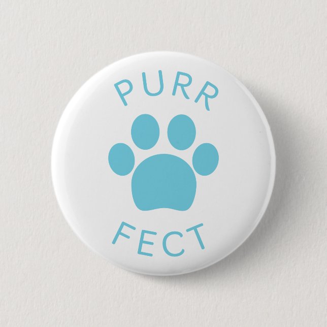 Cat Perfect Blue Purr Paw Print Button (Front)