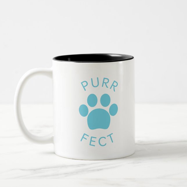 Cat Perfect Blue Purr Paw Print Two-Tone Coffee Mug (Left)