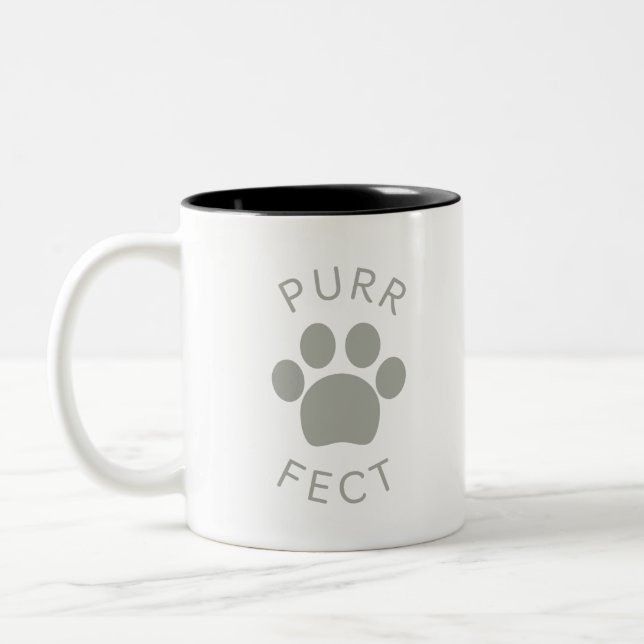 Cat Perfect Gray Purr Paw Print Two-Tone Coffee Mug (Left)
