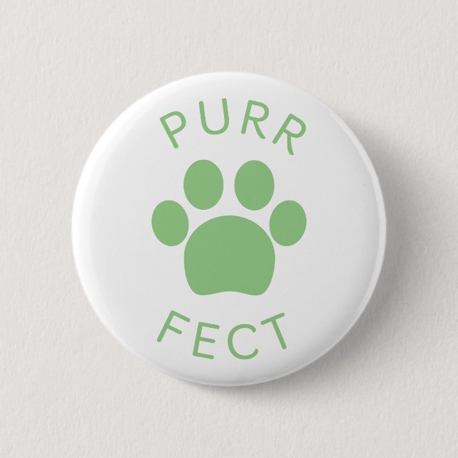 Cat Perfect Green Purr Paw Print Button (Front)