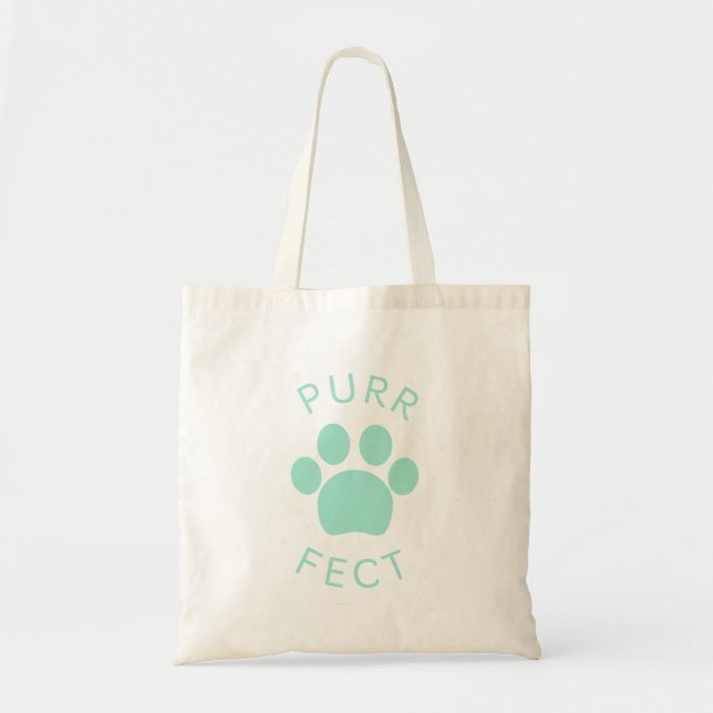 Cat Perfect Light Blue Purr Paw Print Tote Bag (Front)