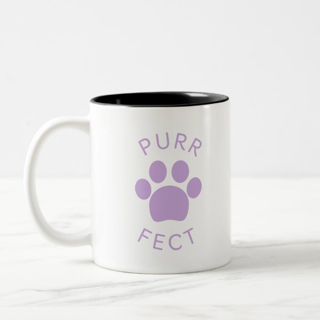Cat Perfect Light Purple Purr Paw Print Two-Tone Coffee Mug (Left)