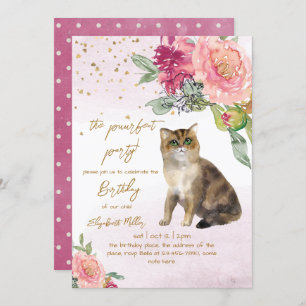 Cat Perfect Pawty 2nd Birthday Invitation