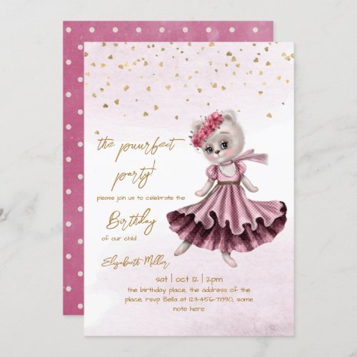 Cat Perfect Pawty Party Girl 2nd Birthday Invitation