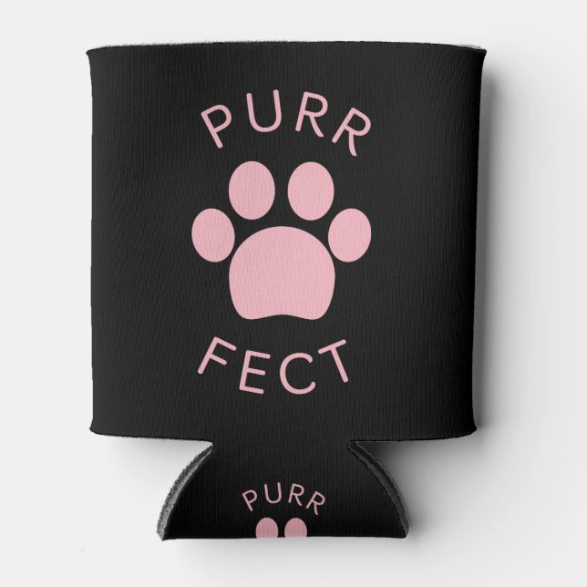 Cat Perfect Pink Purr Paw Print Can Cooler (Front)
