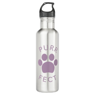 Cat Perfect Purple Purr Paw Print Stainless Steel Water Bottle