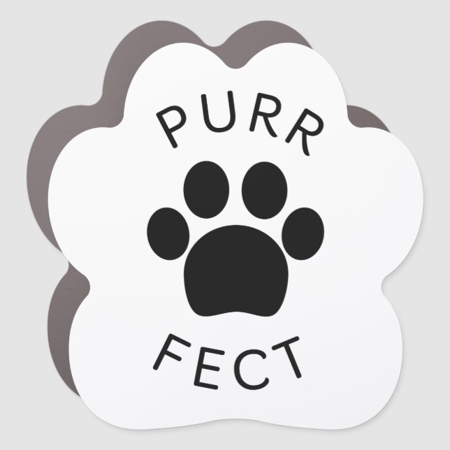 Cat Perfect Purr Paw Print Black Car Magnet (Front)