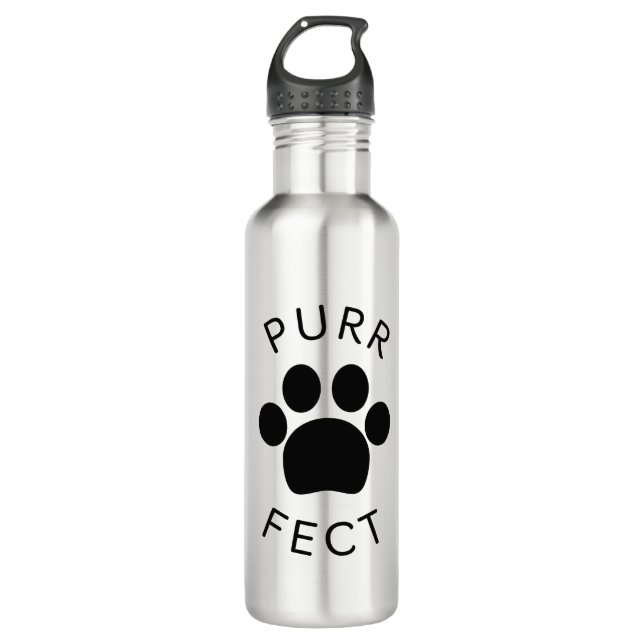 Cat Perfect Purr Paw Print Stainless Steel Water Bottle (Front)