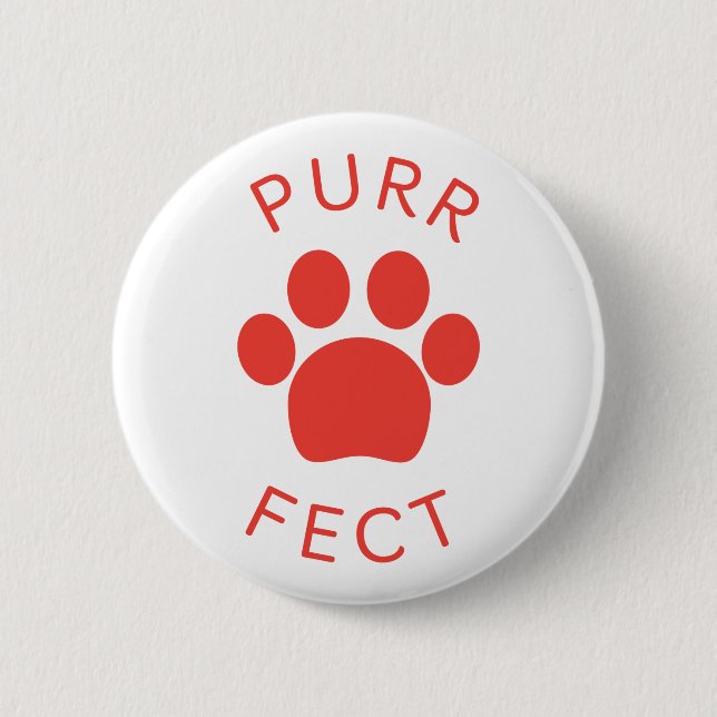 Cat Perfect Red Purr Paw Print Button (Front)
