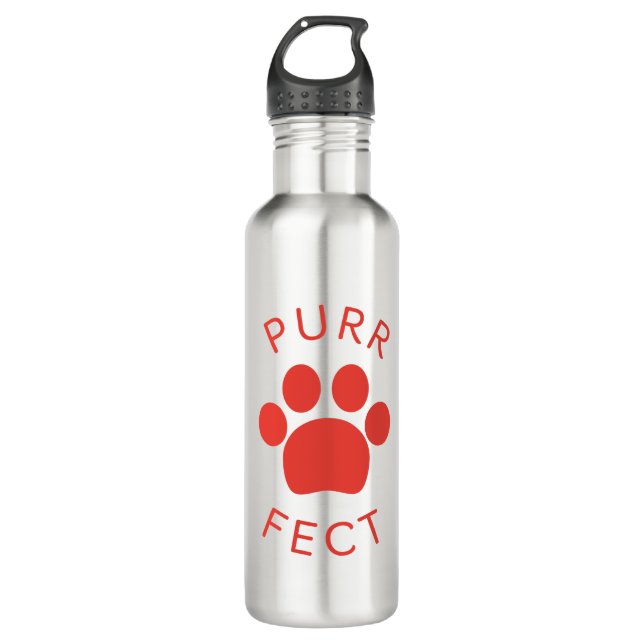 Cat Perfect Red Purr Paw Print Stainless Steel Water Bottle (Front)