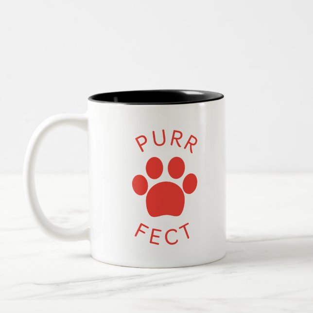 Cat Perfect Red Purr Paw Print Two-Tone Coffee Mug (Left)