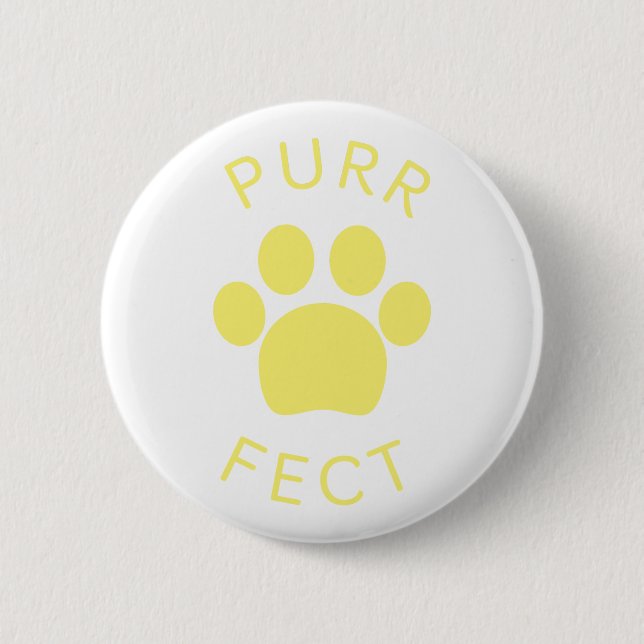 Cat Perfect Yellow Purr Paw Print Button (Front)