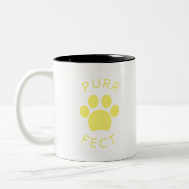 Cat Perfect Yellow Purr Paw Print Two-Tone Coffee Mug (Left)