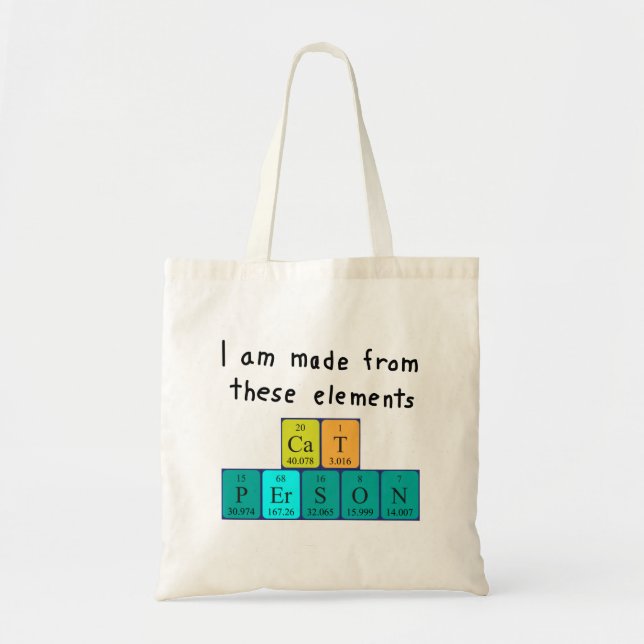 Cat Person periodic table name tote bag (Front)