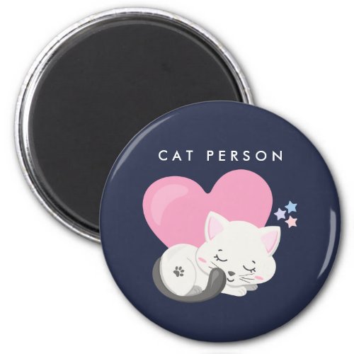 Cat Person Text Cute White Kitty Cat Sleeping Magnet