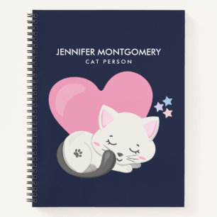 Cat Person Text Cute White Kitty Cat Sleeping Notebook