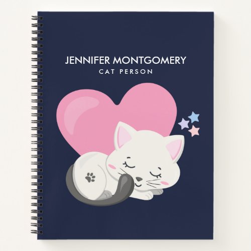 Cat Person Text Cute White Kitty Cat Sleeping Notebook