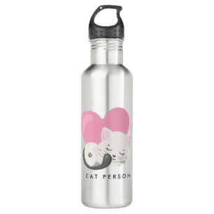 Cat Person Text Cute White Kitty Cat Sleeping Stainless Steel Water Bottle
