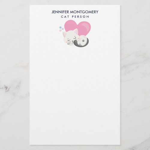 Cat Person Text Cute White Kitty Cat Sleeping Stationery