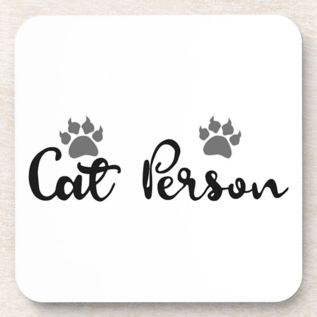 Cat Person Typography Art Beverage Coaster (Front)