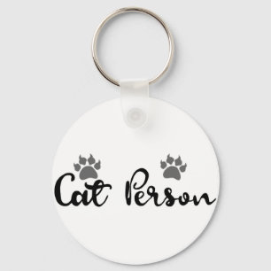 Cat Person Typography Art Keychain