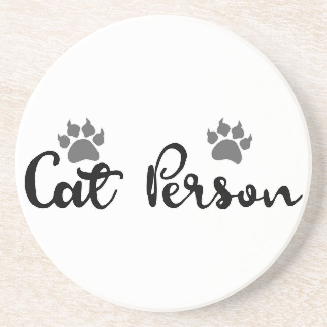 Cat Person Typography Art Sandstone Coaster (Front)