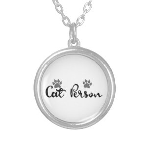Cat Person Typography Art Silver Plated Necklace
