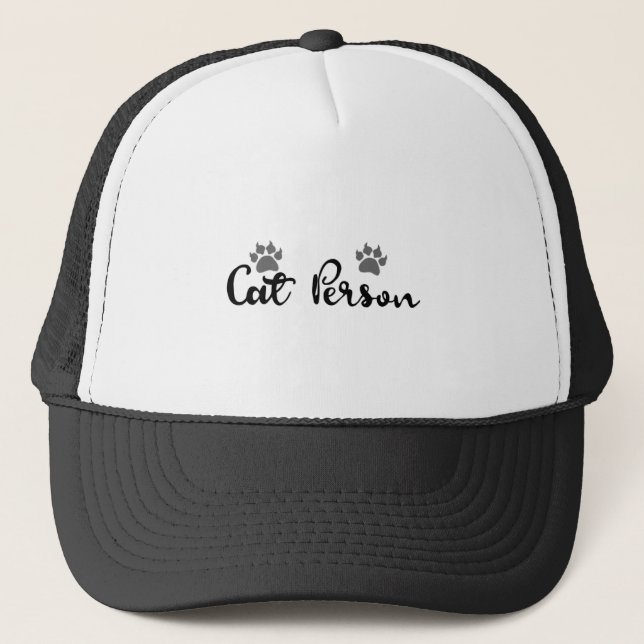 Cat Person Typography Art Trucker Hat (Front)