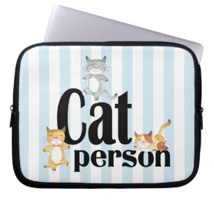 Cat Person Whimsical Kitties on Stripes Laptop Sleeve