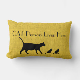 Cat Person Yellow and Black Lumbar Pillow