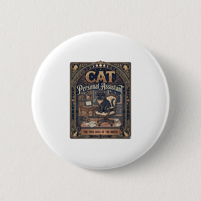 Cat Personal Assistant Cat Funny Owner Humor Vinta Button (Front)